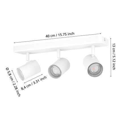 Eglo - Spot para casa de banho, 3x GU10/5W/230V, IP44, branco