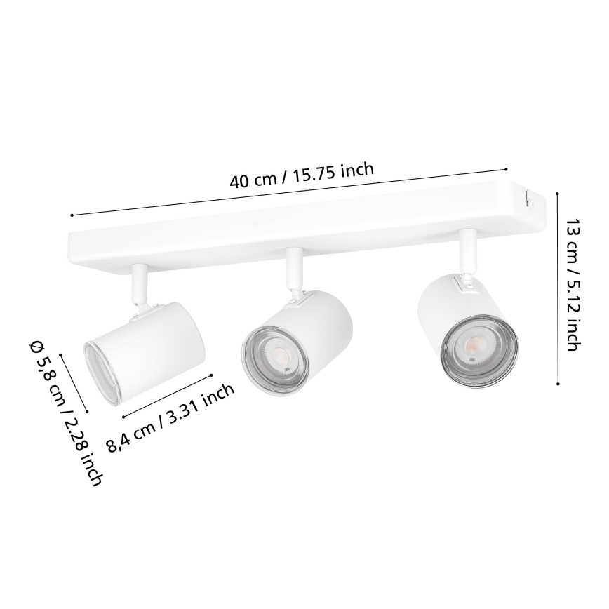 Eglo - Spot para casa de banho, 3x GU10/5W/230V, IP44, branco
