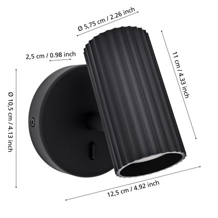 Eglo - Aplique de parede direcional 1xGU10/5W/230V preto
