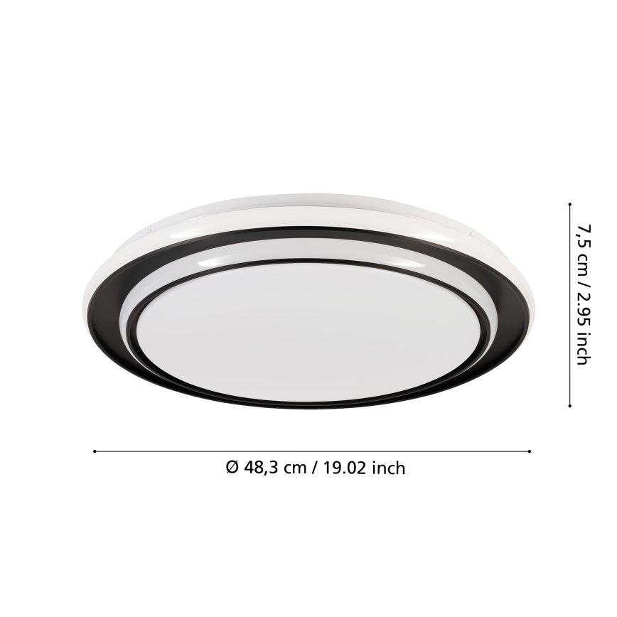 Eglo - Luminária de teto LED/36W/230V 2700/4000/6500K diâmetro 49 cm preta