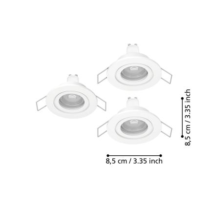Eglo - Conjunto de 3 spots LED embutidos para casa de banho, 1x GU10 / 4,5 W / 230 V, IP44, branco