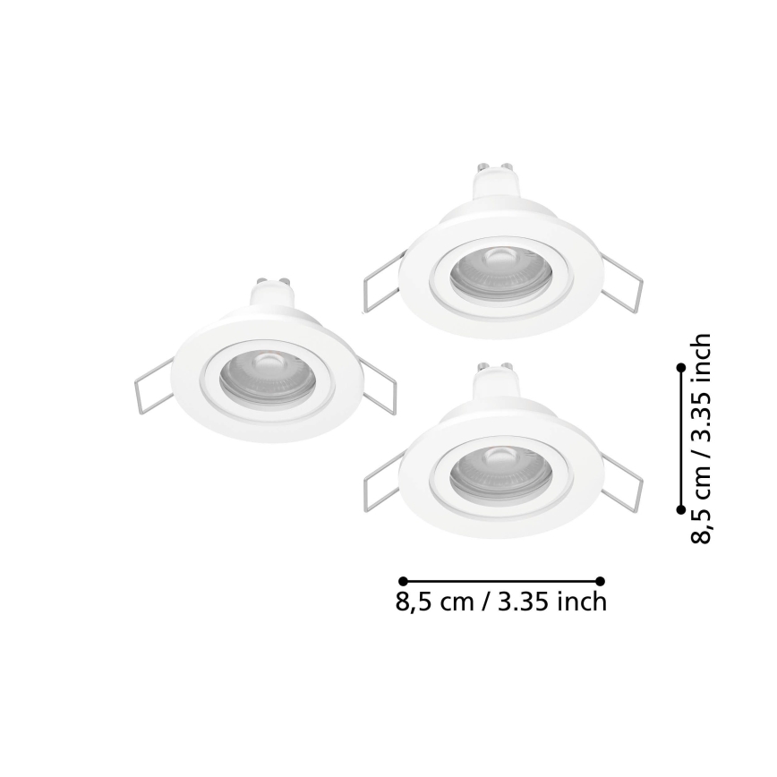 Eglo - Conjunto de 3 spots LED embutidos para casa de banho, 1x GU10 / 4,5 W / 230 V, IP44, branco