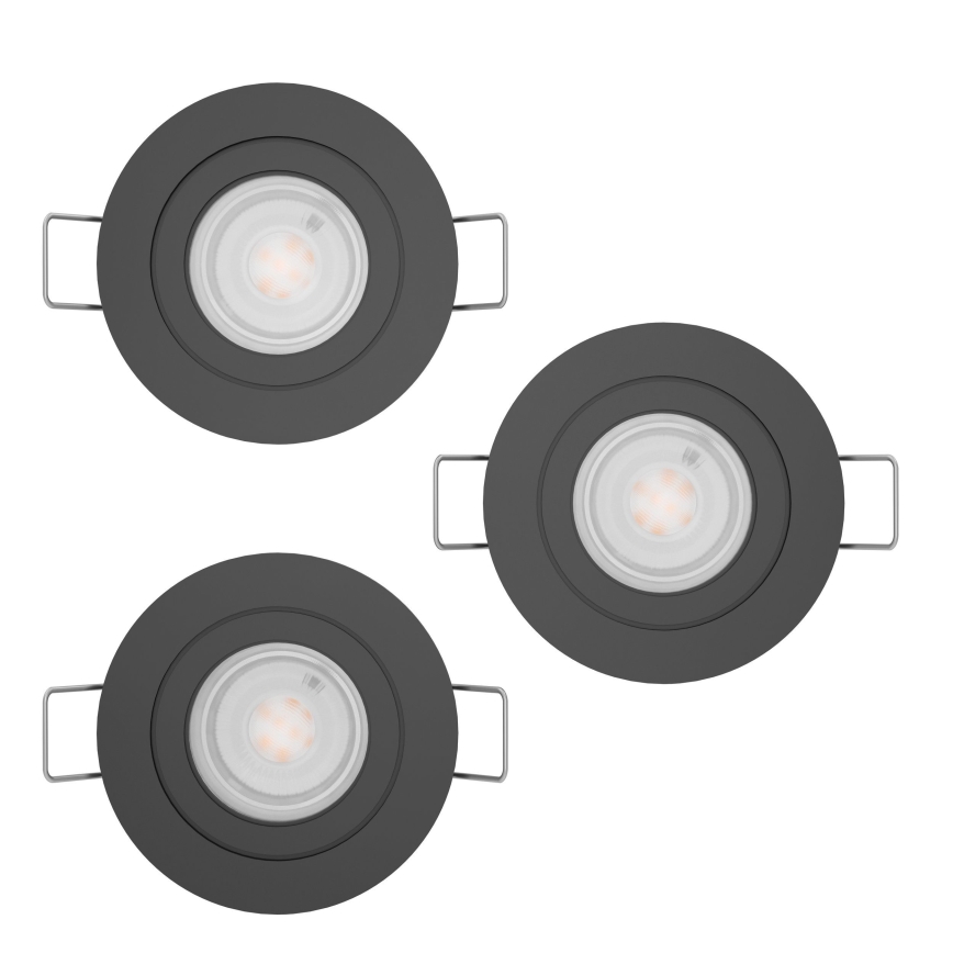 Eglo - Conjunto 3x spots LED de embutir para casa de banho, 1xGU10/4,5W/230V, IP44, preto