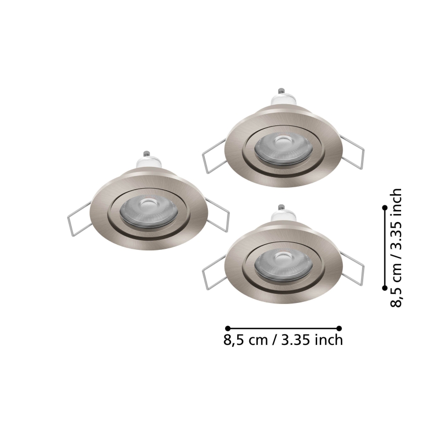 Eglo - Conjunto de 3 spots LED embutidos para casa de banho 1xGU10/4,5W/230V IP44 cromo fosco