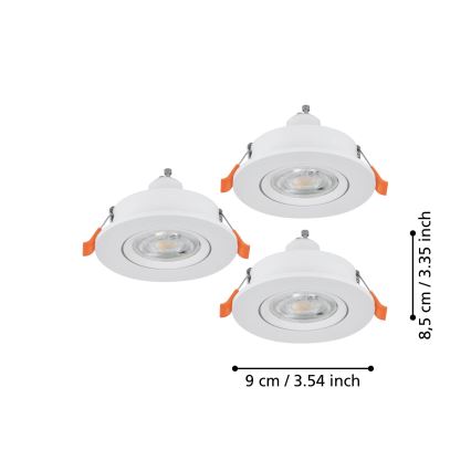Eglo - Conjunto de 3 spots LED embutidos 1xGU10/4,5W/230V branco