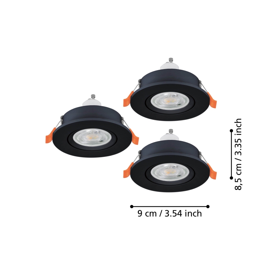 Eglo - Conjunto de 3 Spots LED de embutir 1xGU10/4,5W/230V preto