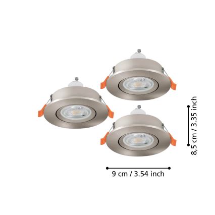 Eglo - Conjunto de 3 focos LED embutidos 1xGU10/4,5W/230V cromado fosco