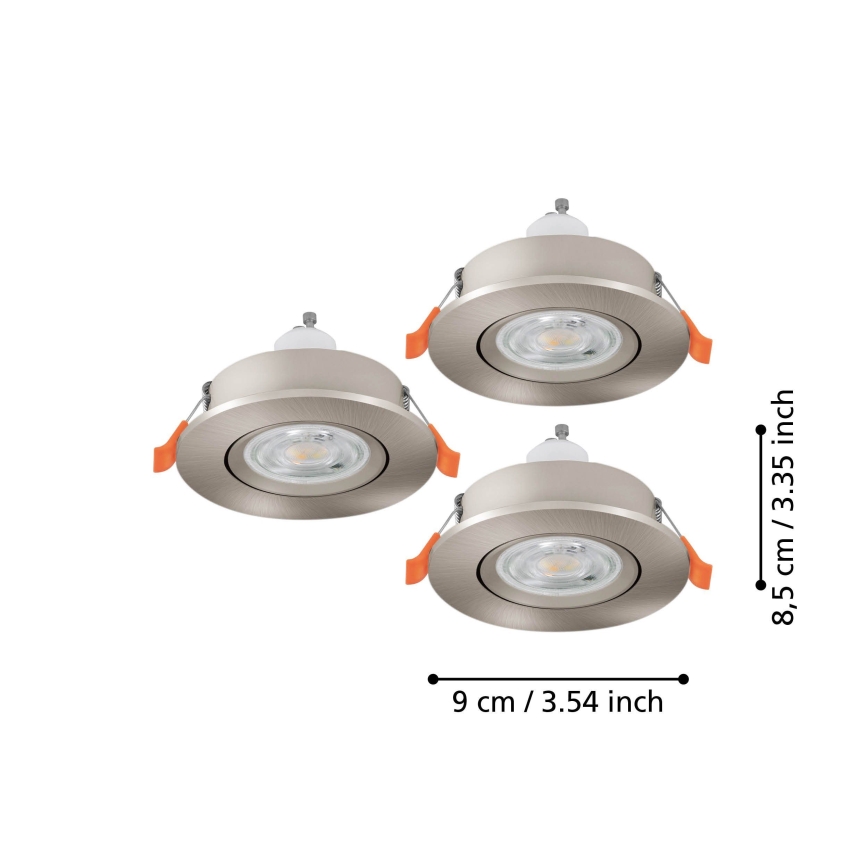 Eglo - Conjunto de 3 focos LED embutidos 1xGU10/4,5W/230V cromado fosco