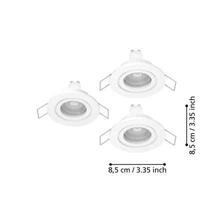 Eglo - Conjunto de 3 spots LED encastráveis para casa de banho, cada um 1x GU10/4,5W/230V, IP44, branco