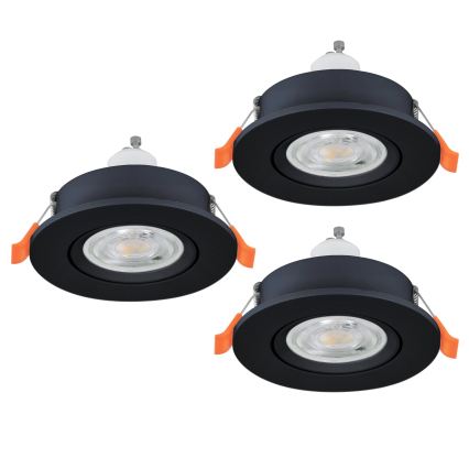 Eglo - Conjunto de 3 Spots LED de embutir para casa de banho 1xGU10/4,5W/230V IP44 preto