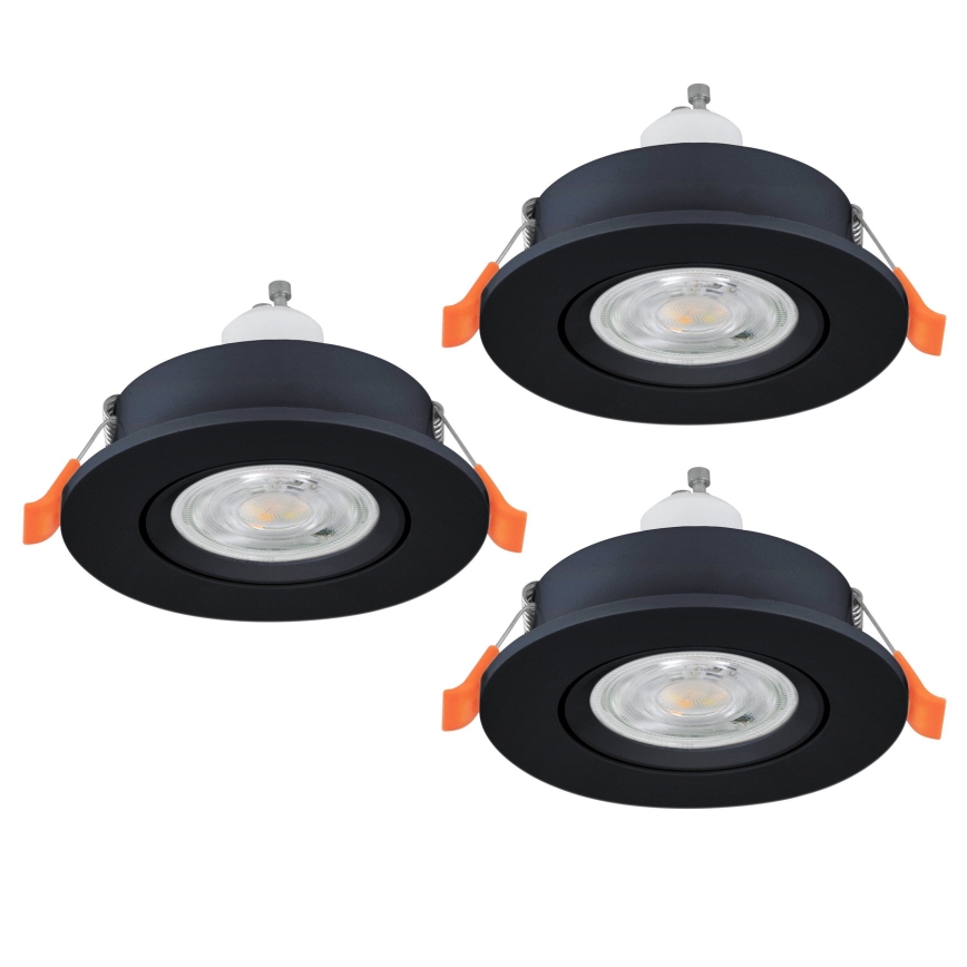 Eglo - Conjunto de 3 Spots LED de embutir para casa de banho 1xGU10/4,5W/230V IP44 preto