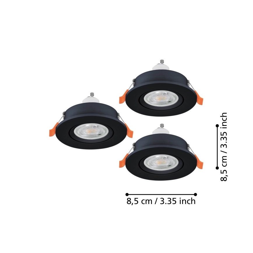 Eglo - Conjunto de 3 Spots LED de embutir para casa de banho 1xGU10/4,5W/230V IP44 preto