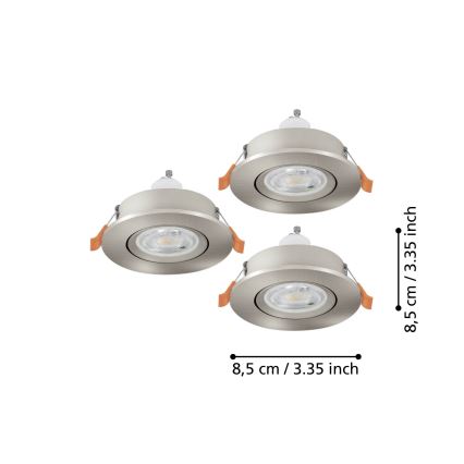 Eglo - Conjunto de 3 spots LED encastráveis para casa de banho 1xGU10/4,5W/230V IP44 cromado mate