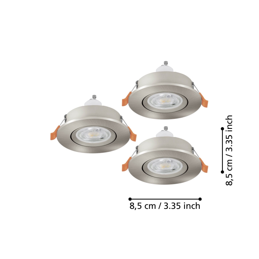 Eglo - Conjunto de 3 spots LED encastráveis para casa de banho 1xGU10/4,5W/230V IP44 cromado mate