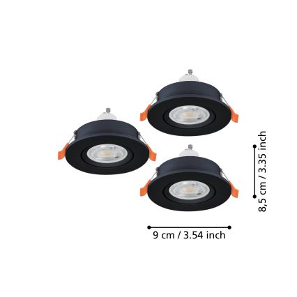 Eglo - Conjunto de 3 spots LED embutidos 1xGU10/4,5W/230V preto