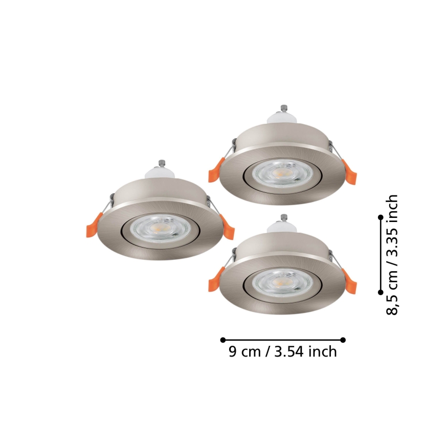 Eglo - Conjunto de 3 focos LED de embutir 1xGU10/4,5W/230V cromo mate