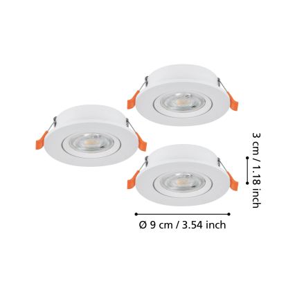 Eglo - Conjunto de 3 spots LED embutidos LED/4,8W/230V 2700/4000/6500K branco
