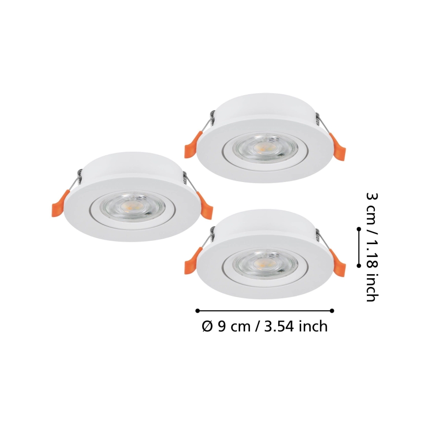 Eglo - Conjunto de 3 spots LED embutidos LED/4,8W/230V 2700/4000/6500K branco