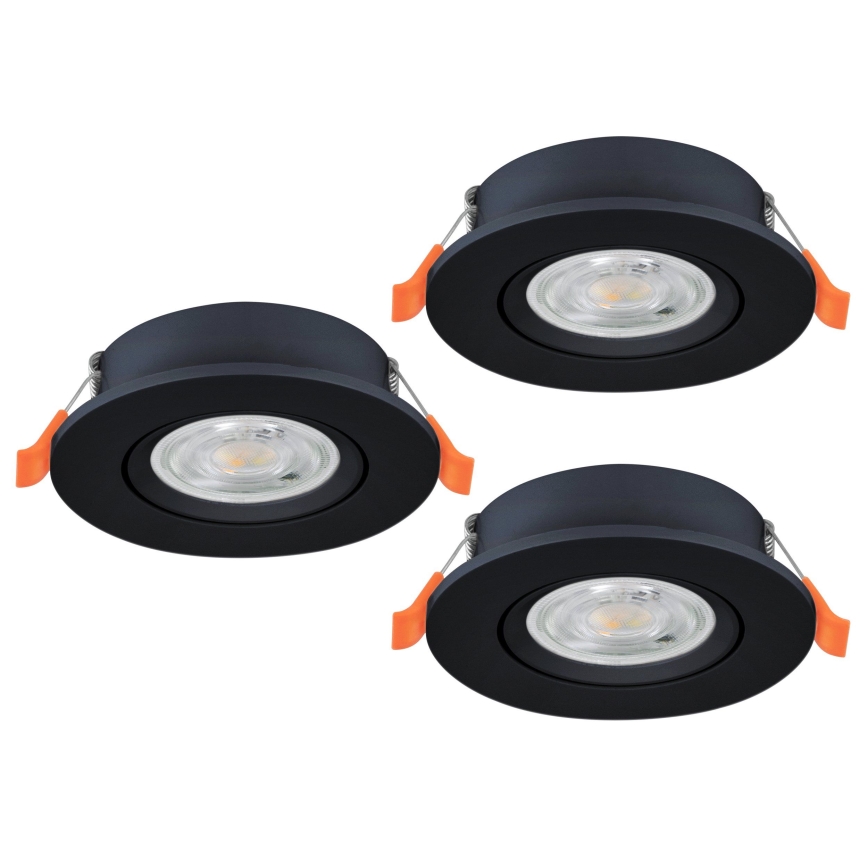 Eglo - Conjunto de 3 spots LED encastrados, 4,8W, 230V, 2700/4000/6500K, preto