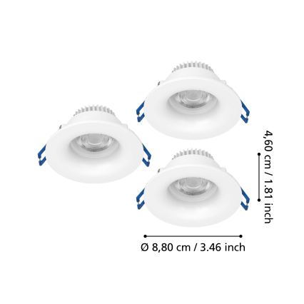Eglo - Conjunto de 3 luminárias de teto embutidas para casa de banho LED/4,9W/230V 2700/4000/6500K Ø 8,8 cm IP65 brancas