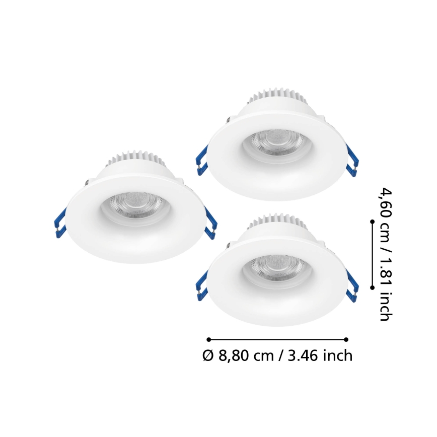 Eglo - Conjunto de 3 luminárias de teto embutidas para casa de banho LED/4,9W/230V 2700/4000/6500K Ø 8,8 cm IP65 brancas