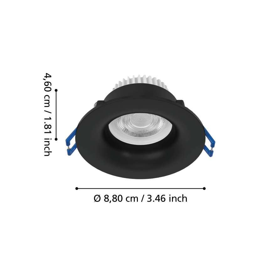 Eglo - Candeeiro LED encastrado para casa de banho, 4,9W/230V, 2700/4000/6500K, Ø 8,8 cm, IP65, preto