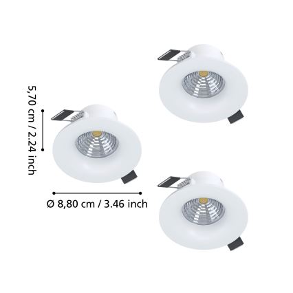 Eglo - Conjunto de 3 focos encastráveis LED dimerizáveis LED/4,8W/230V Ø 8,8 cm branco