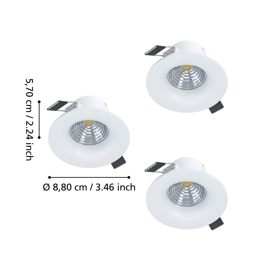 Eglo - Conjunto de 3 focos encastráveis LED dimerizáveis LED/4,8W/230V Ø 8,8 cm branco