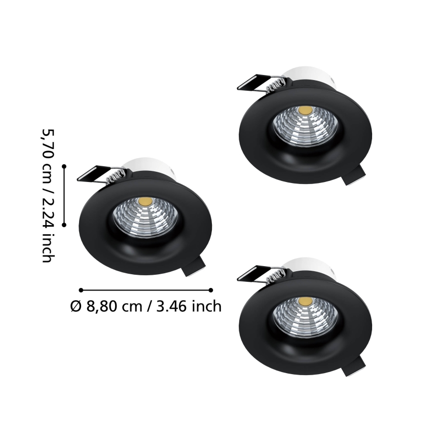 Eglo - Conjunto de 3 luminárias de embutir LED reguláveis LED/4,8 W/230 V, Ø 8,8 cm, pretas