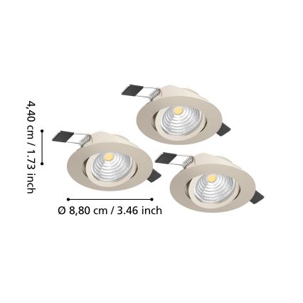Eglo - Conjunto de 3 luminárias de embutir LED dimerizáveis LED/6,4W/230V Ø 8,8 cm cromo mate
