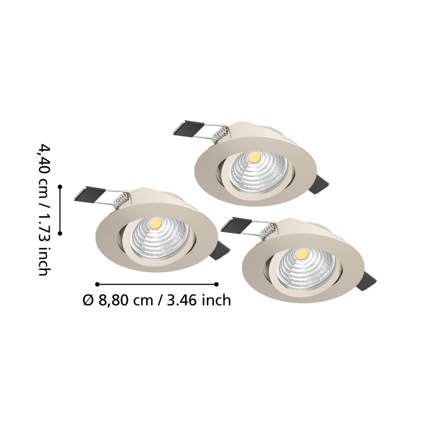 Eglo - Conjunto de 3 luminárias de embutir LED dimerizáveis LED/6,4W/230V Ø 8,8 cm cromo mate