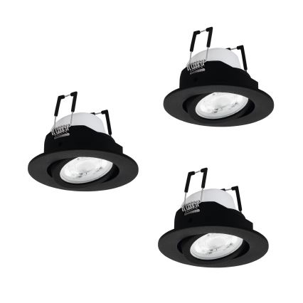 Eglo - Conjunto de 3 luminárias de embutir LED RGBW reguláveis LED/4,7W/230V 2700-6500K pretas