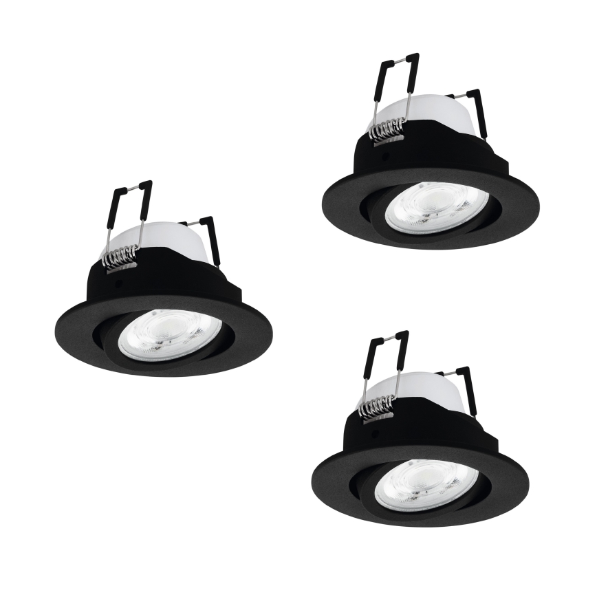 Eglo - Conjunto de 3 luminárias de embutir LED RGBW reguláveis LED/4,7W/230V 2700-6500K pretas
