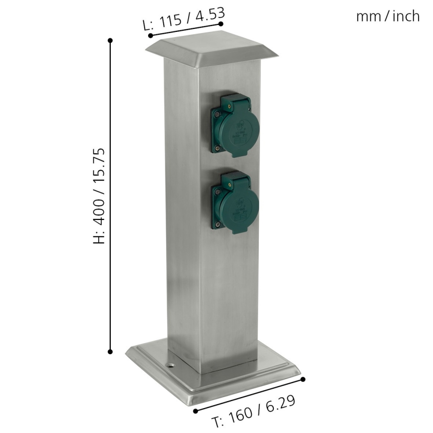 EGLO - Coluna exterior com tomada verde SCHUKO IP44
