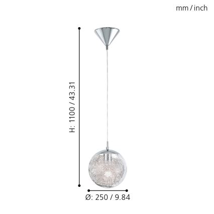 Eglo 93073 - Lustre suspenso com cabo LUBERIO 1xE27/60W/230V Ø 25 cm