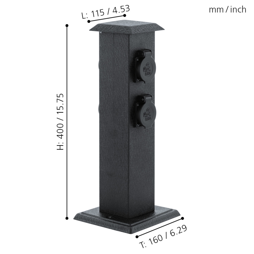 EGLO 93426 - Coluna de jardim exterior com tomadas SCHUKO IP44