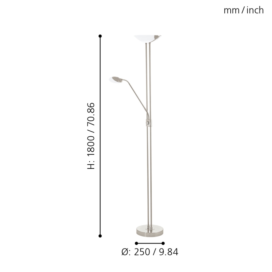 Eglo - Candeeiro de pé LED regulável LED/20W + LED/2,5W cromo fosco