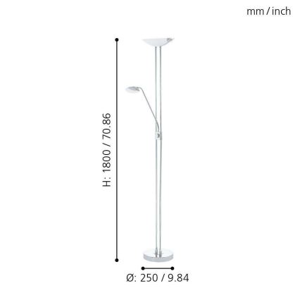 Eglo - Candeeiro de chão LED com regulação LED/20W + LED/2,5W cromado brilhante