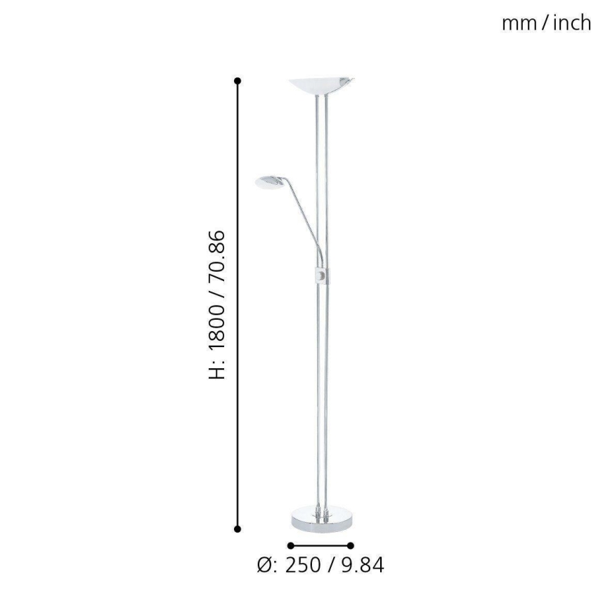Eglo - Candeeiro de chão LED com regulação LED/20W + LED/2,5W cromado brilhante