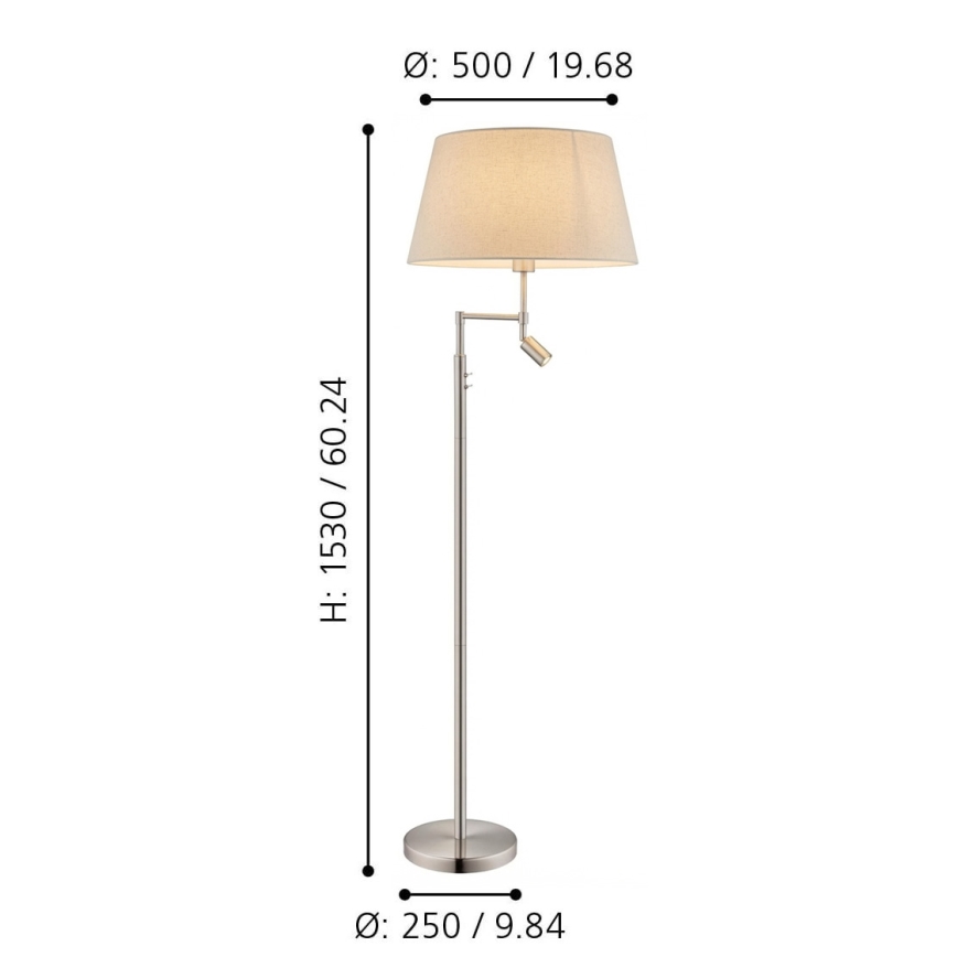 Eglo - Candeeiro de pé 1xE27/60W + LED/2,1W