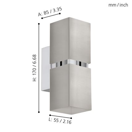 Eglo 96264 - Aplique de parede LED PASSA 2xGU10/2,8W/230V quadrado