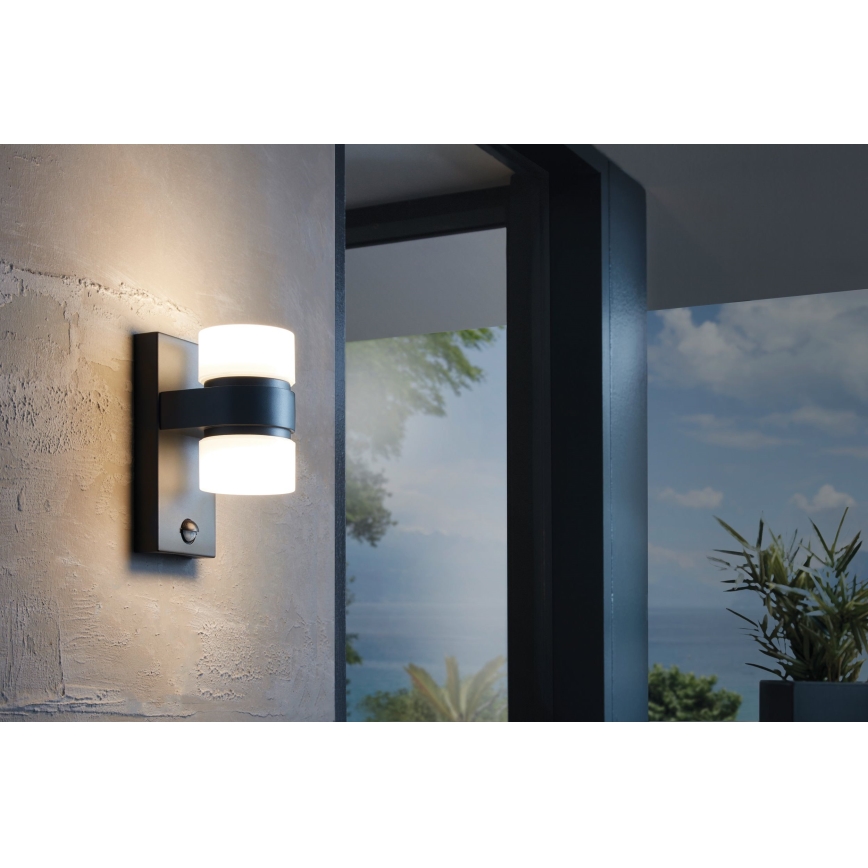 Eglo - Luz de parede com sensor LED de exterior 2xLED/6W IP44