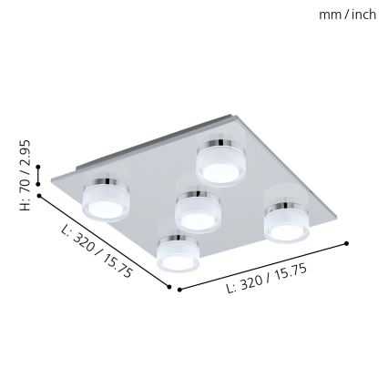 Eglo - Iluminação de teto para casa de banho LED com regulação 5xLED/5,4W/230V IP44
