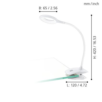 Eglo - Lâmpada LED regulável com clip LED/3W/5V 500 mAh branca