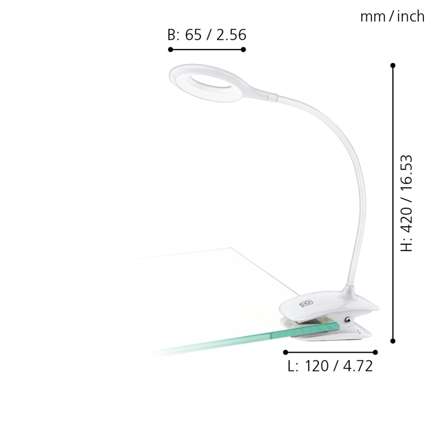 Eglo - Lâmpada LED regulável com clip LED/3W/5V 500 mAh branca