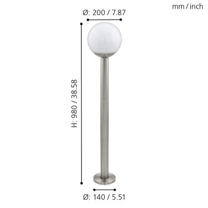 Eglo 97249 - Luminária LED de exterior dimerizável NISIA-C 1xE27/9W/230V 980 mm IP44