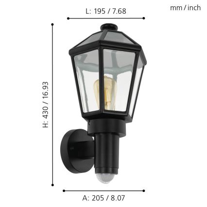 Eglo - Iluminação de parede exterior com sensor 1xE27/28W/230V IP44