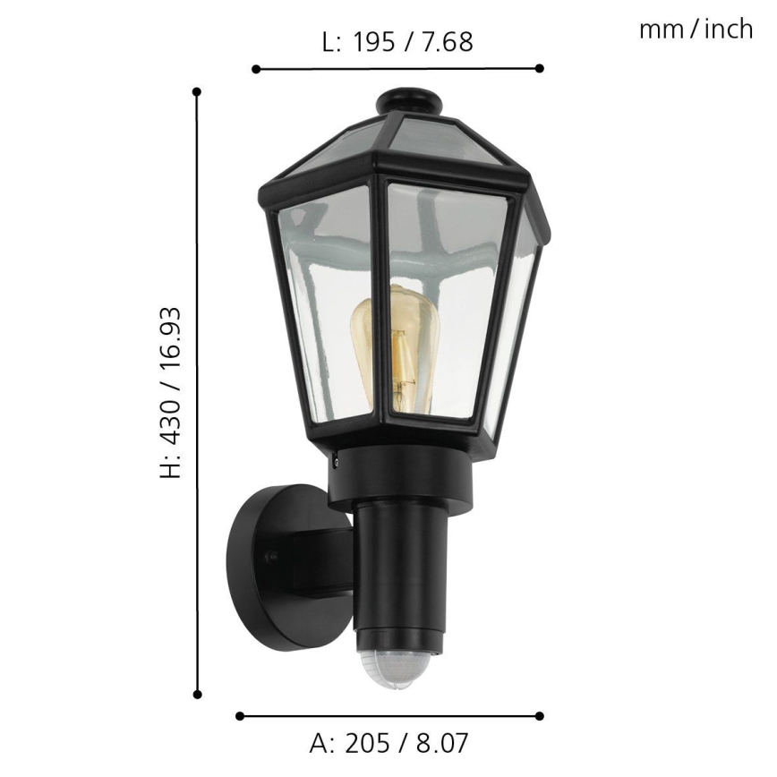 Eglo - Iluminação de parede exterior com sensor 1xE27/28W/230V IP44