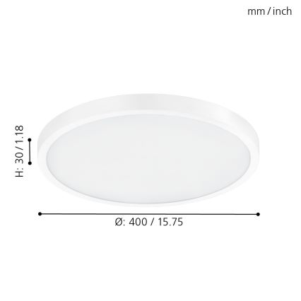 Eglo - Candeeiro de tecto LED/25W/230V, branco, redondo, 2500 lm, Ø 40 cm