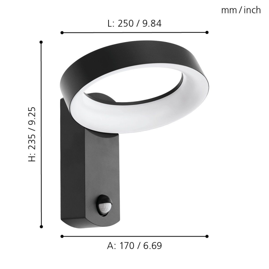 Eglo - Luz de parede LED de exterior com sensor LED/11W/230V IP44